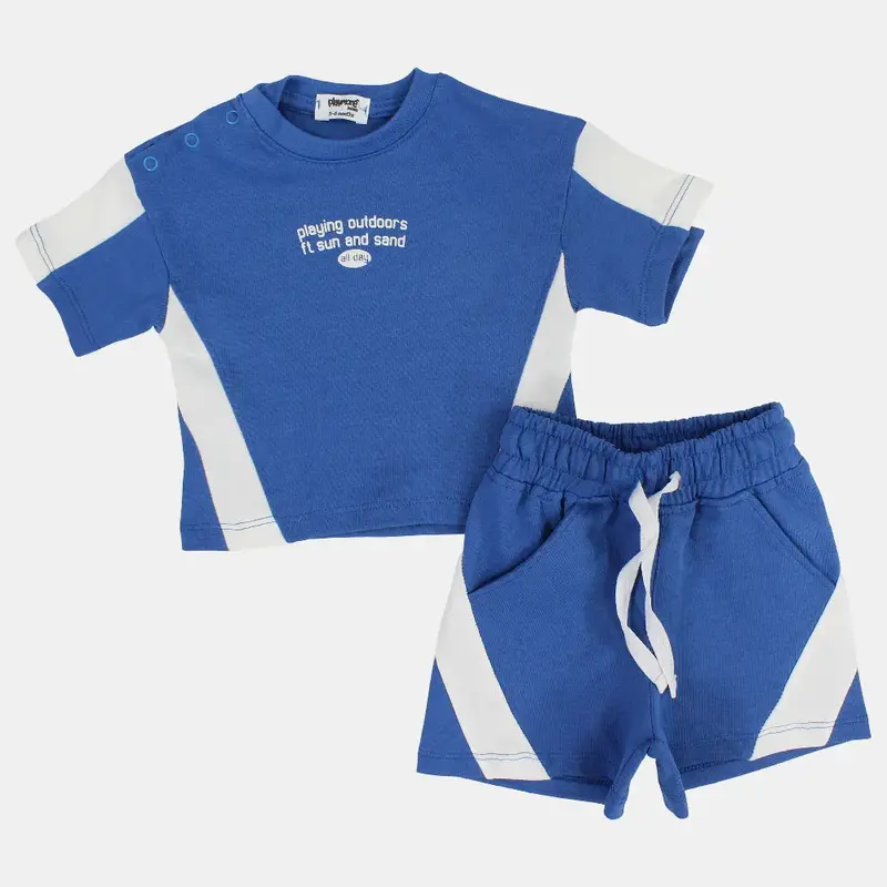 Unisex Baby Blue 2-Piece Outfit Set - "Playing Outdoors" Design