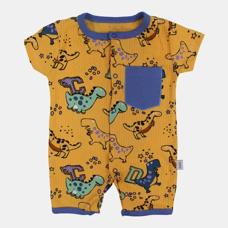 Baby Boys Cotton Romper  Orange with Dinosaurs Design