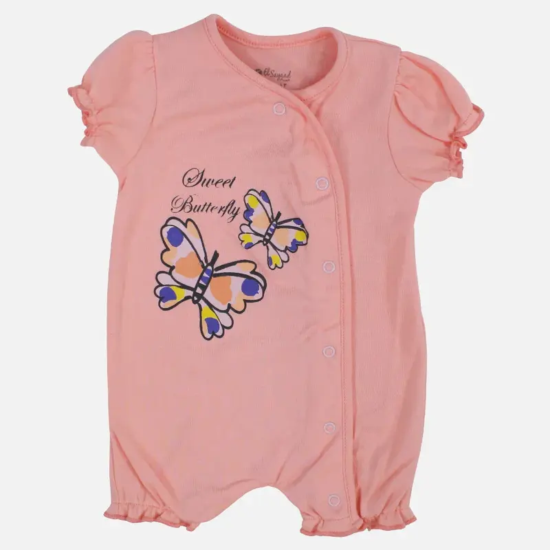 Baby Girls Cotton Romper Salmon with Butterfly Print
