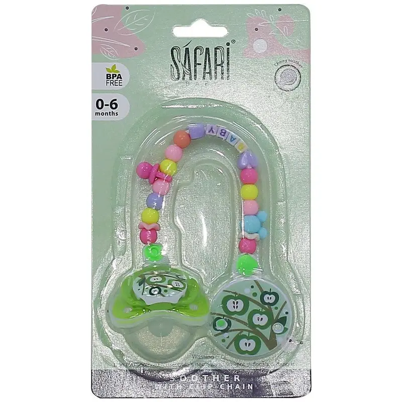 Baby Safari Soothers With Clip Chain, 0-6 M