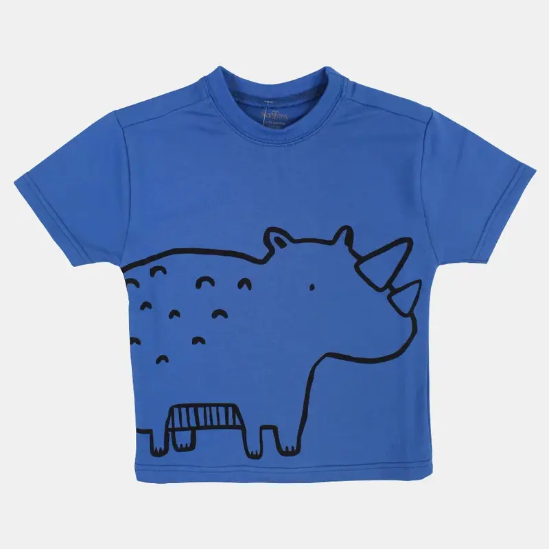 Boys Cotton T-Shirt  Indigo with Hippo Print