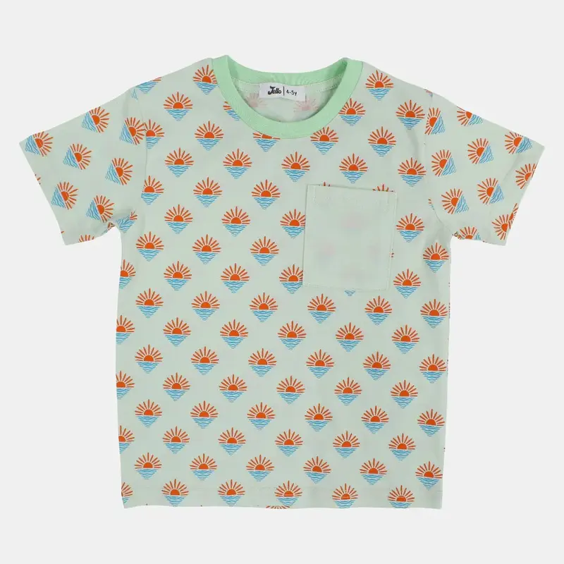 Boys Cotton T-Shirt  Mint with Sun Design