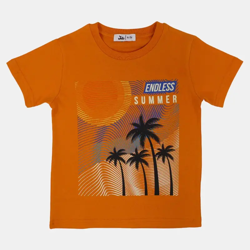 Boys Cotton T-Shirt  Orange with Endless Summer Design