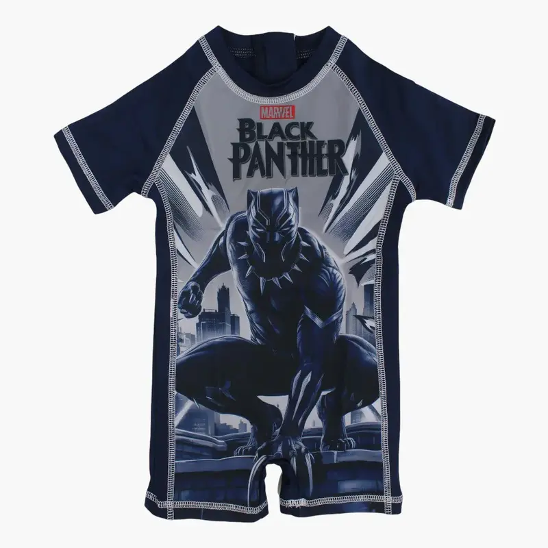 Boys Overall Swimsuit  Navy with Black Panther Print