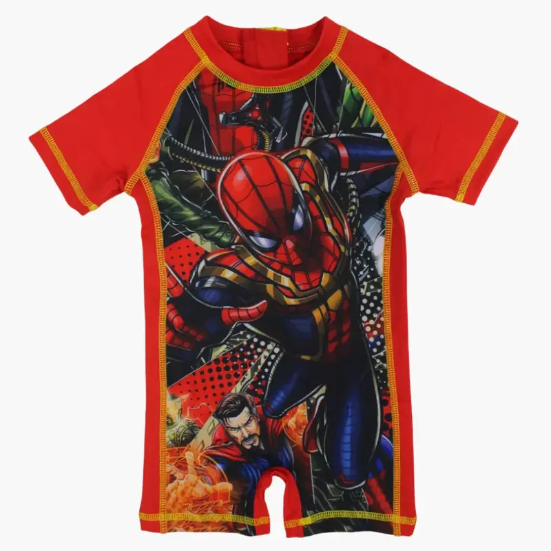 Boys Overall Swimsuit - Red with Spider-Man Print