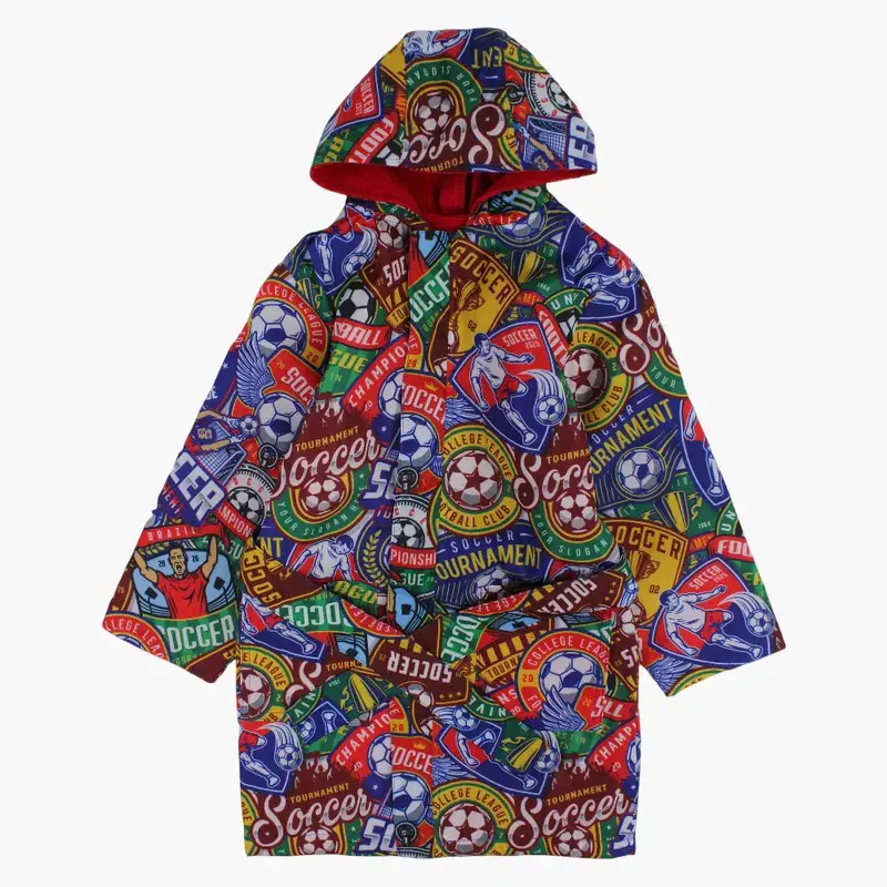 Boys Swim Robe  Blue with Soccer Print