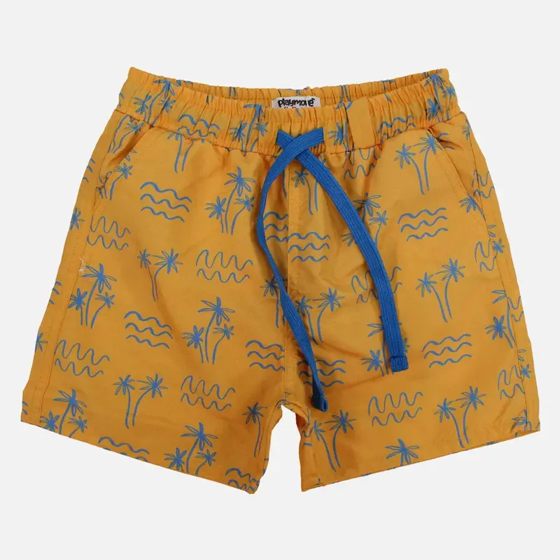Boys Swimsuit  Mustard with Palm Print