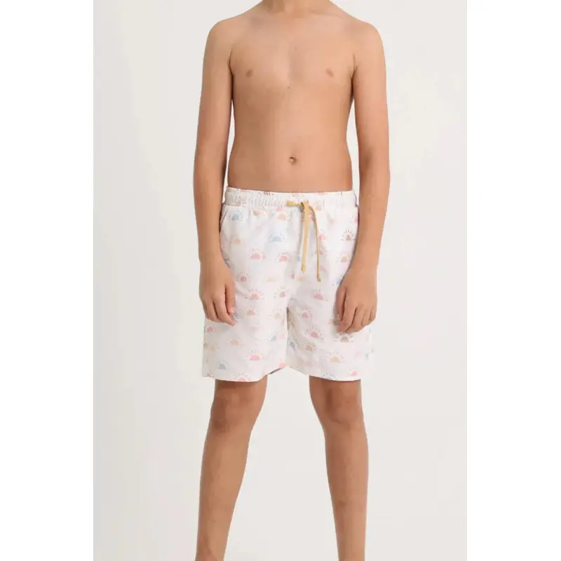 Boys Swimsuit  Off-White with Colorful Suns Print
