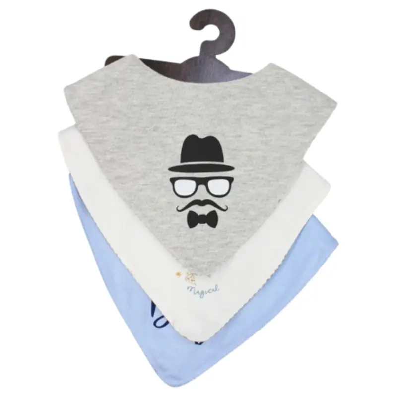 Cotton Bib Set  "Man's Face" (Pack of 3, Scarf Style)