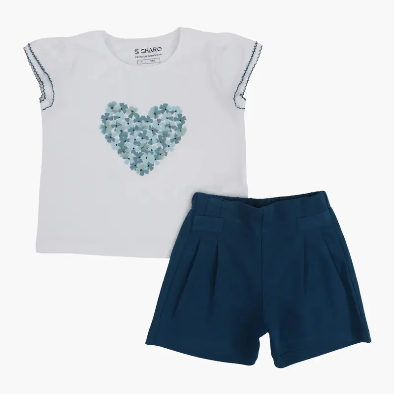 Girls 2-Piece Outfit Set - Floral Heart Design