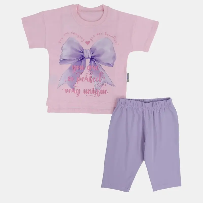 Girls Cotton Pajama Set  Bow Design