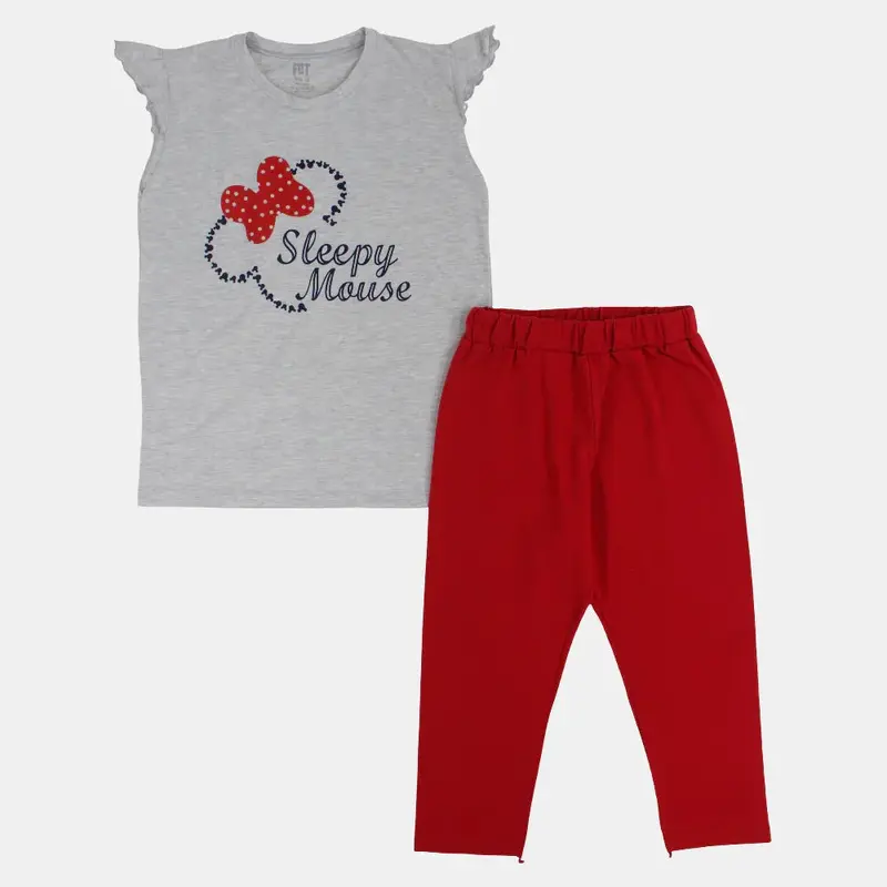 Girls Cotton Pajama Set  Minnie Mouse Print