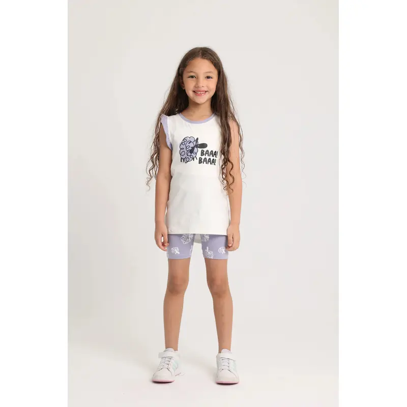 Girls Cotton Pajama Set  Off-White with "BAAA! BAAA!" Print