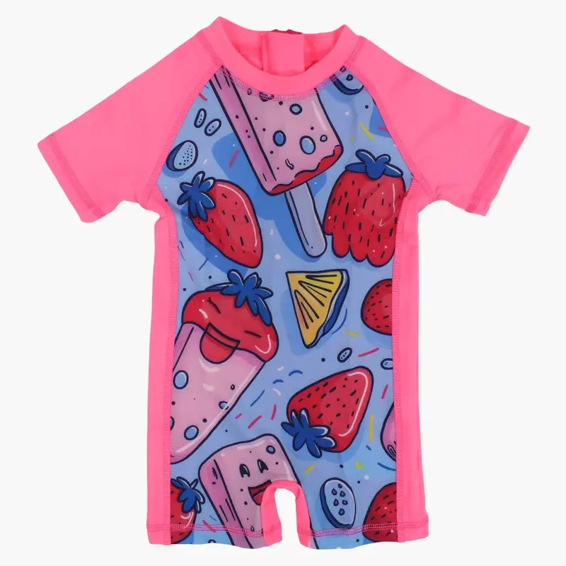 Girls Overall Swimsuit  Pink with Ice Cream Print