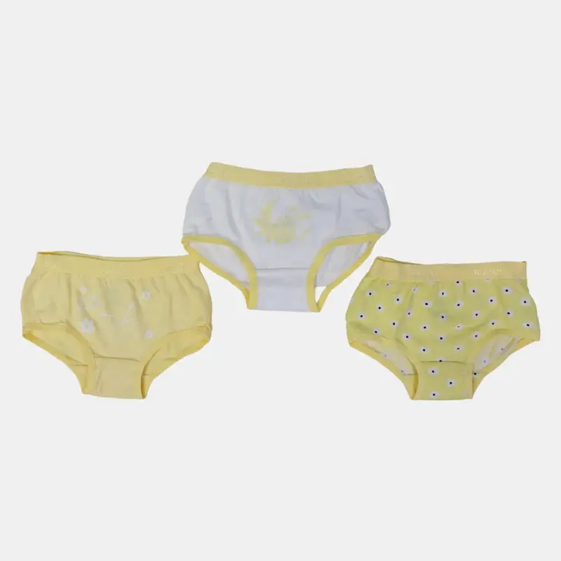 Pack of 3  Girls' Cotton Panties & Yellow Floral Design