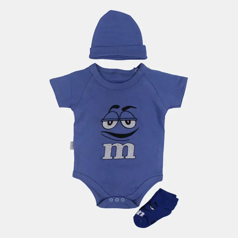 Unisex Baby Cotton Bodysuit  Blue with Cap and Socks