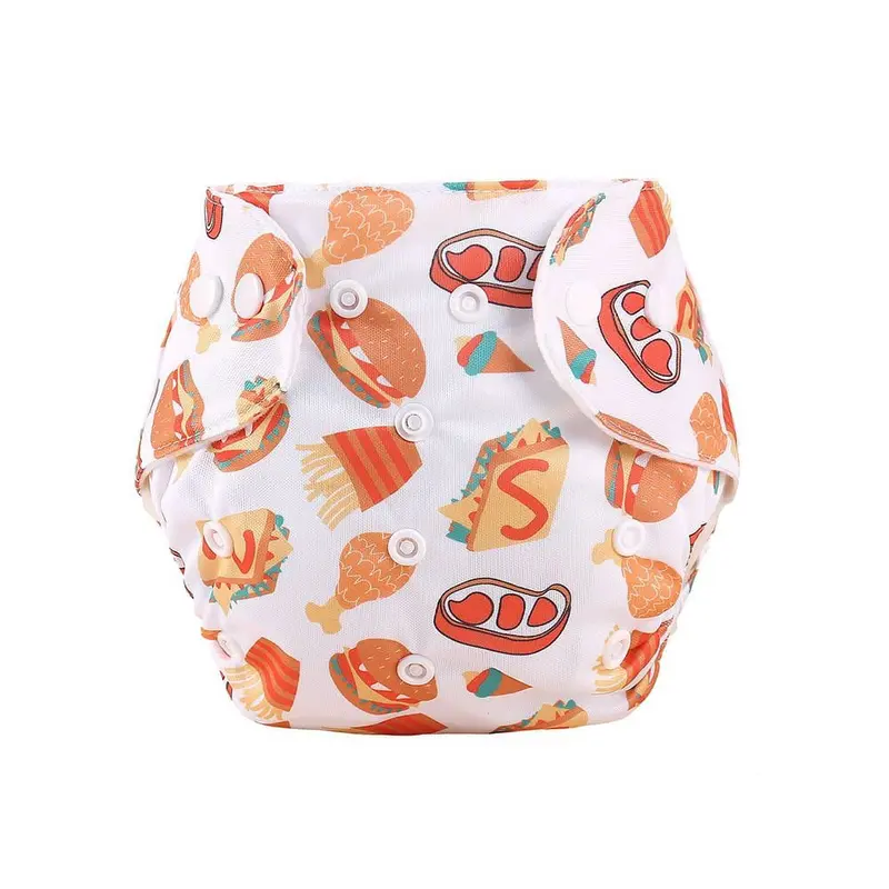 Unisex Baby Reusable Diaper  White with Junk Food Design
