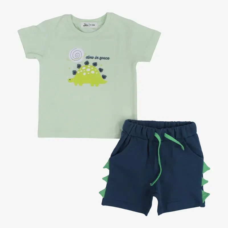 Baby Boys Cotton 2-Piece Outfit Set - Mint with Dino in Space Print