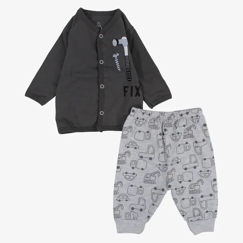 Baby Boys Cotton Pajama  Cars & Tools Print  Grey