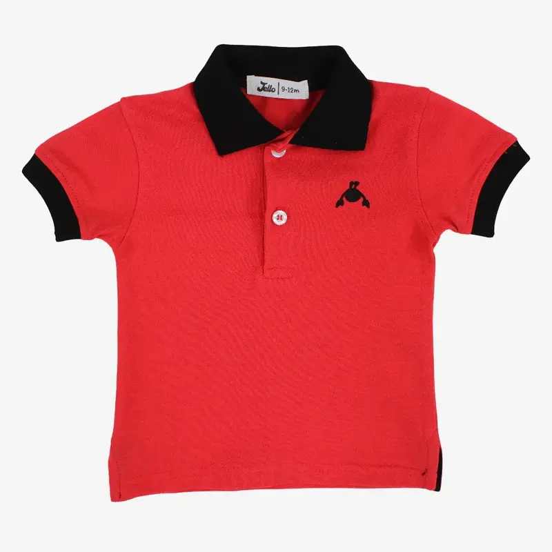 Baby Boys Cotton Polo Shirt  Red with Crab Design