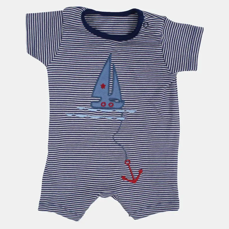 Baby Boys Cotton Romper  Indigo Striped
