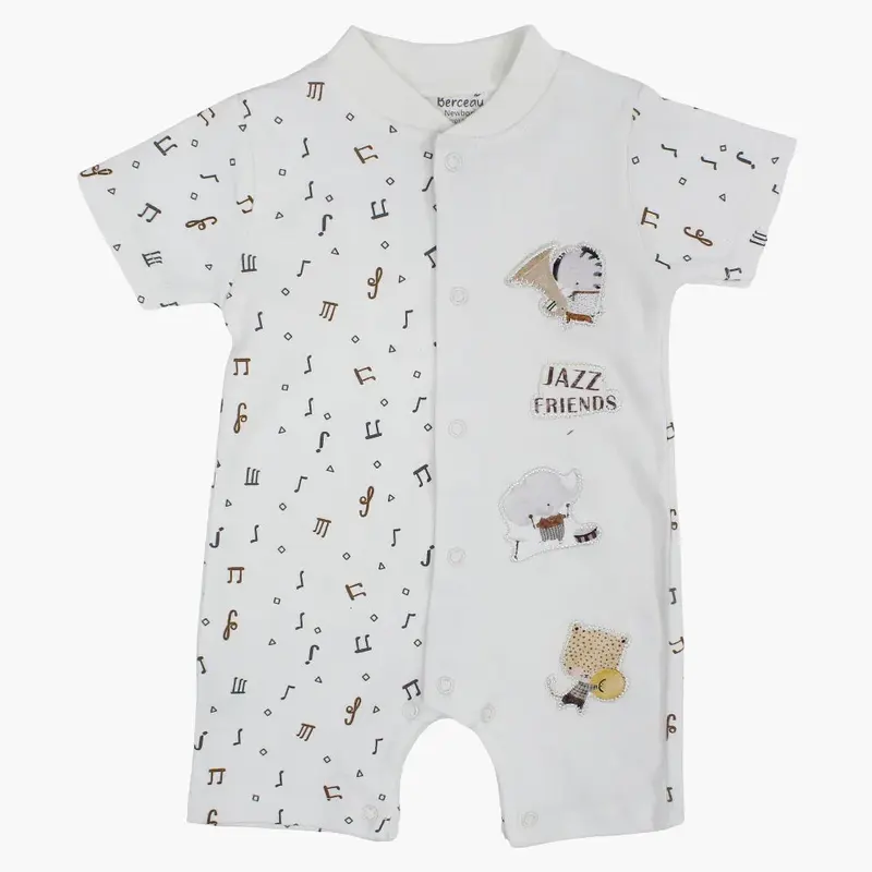 Baby Boys Cotton Romper  Off-White with Jazz Print