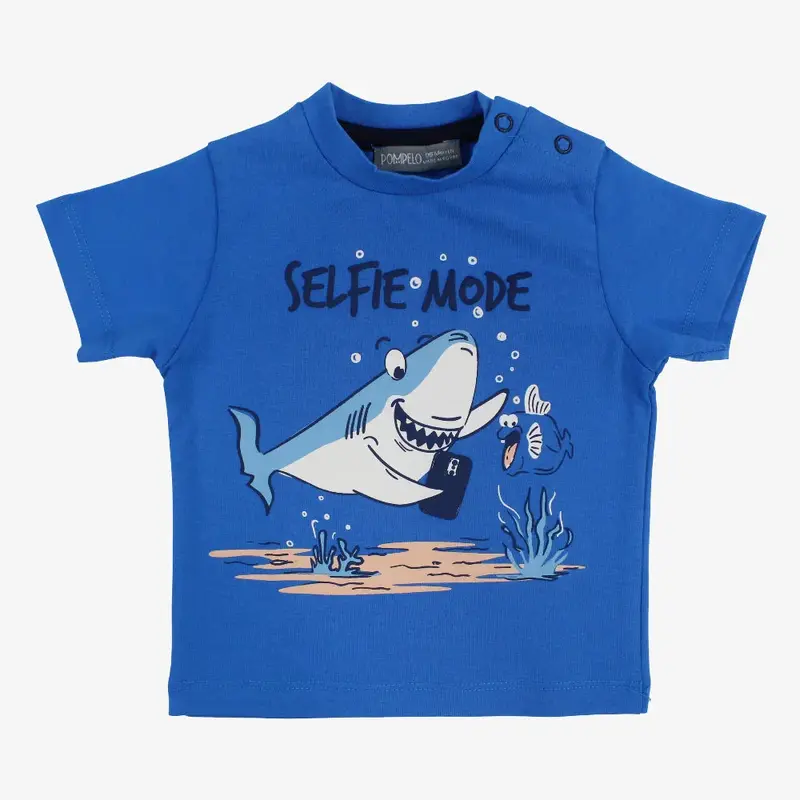 Baby Boys Cotton T-Shirt  Royal Blue with Shark Print