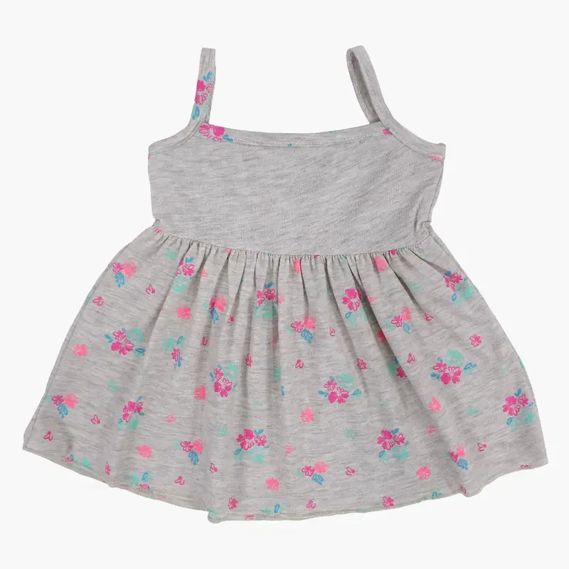 Baby Girls Cotton Dress  Grey with Floral Print