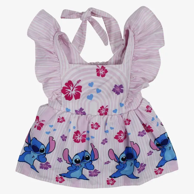 Baby Girls Cotton Dress  Light Pink with Stitch Print