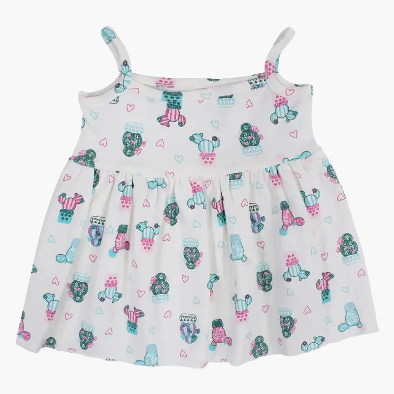 Baby Girls Cotton Dress  Off-White with Cactus Print