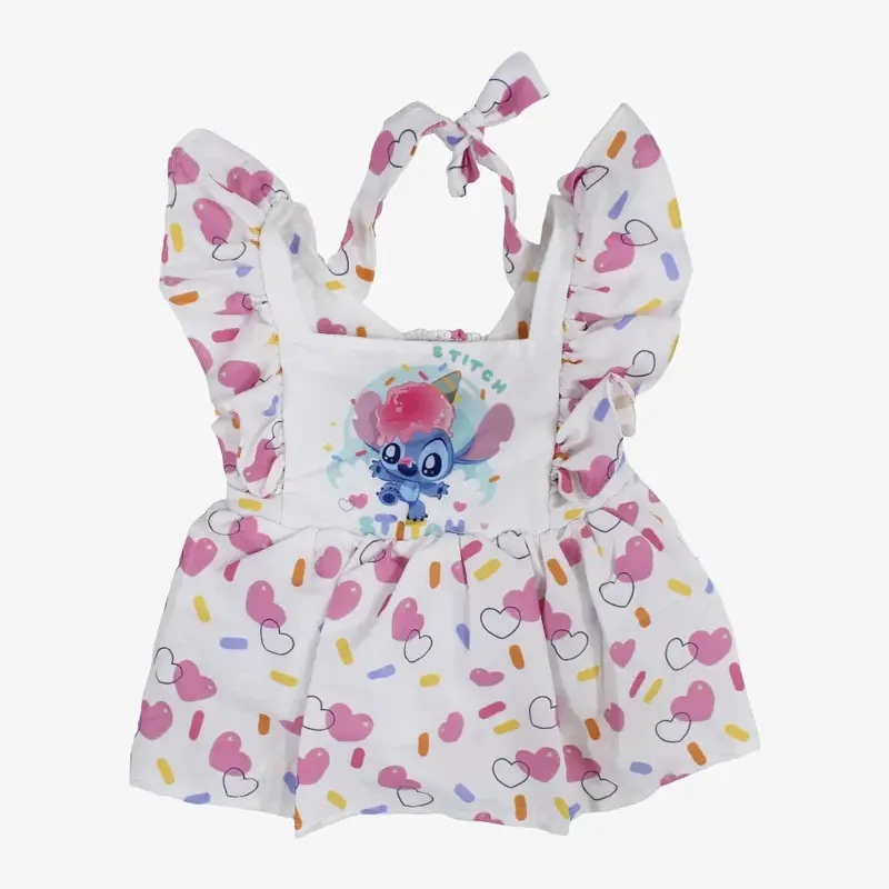 Baby Girls Cotton Dress  Off-white with Stitch Print