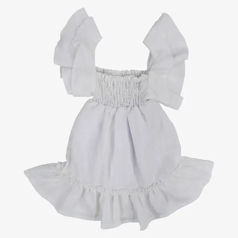 Baby Girls White Ruffled Shoulders Dress