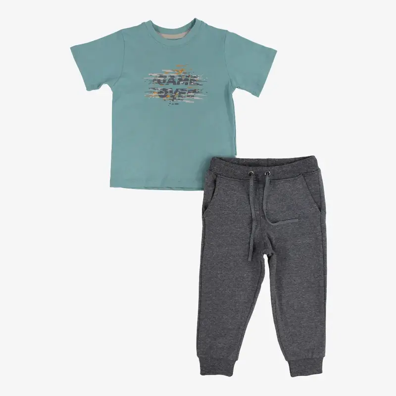 Boys Cotton Pajama Set  Mint with GAME OVER Print