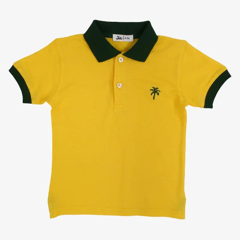 Boys Cotton Polo Shirt  Yellow with Palm Design