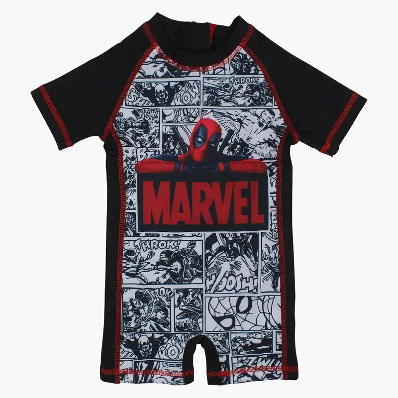 Boys Overall Swimsuit  Black with Marvel Print