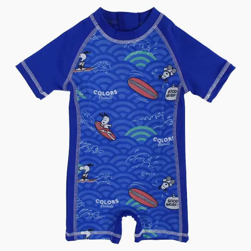 Boys Overall Swimsuit  Blue with Surfing Snoopy Print