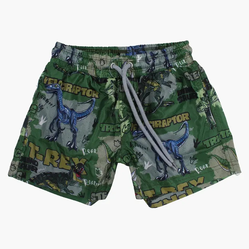 Boys Swim Shorts  Green with Dinosaur Print