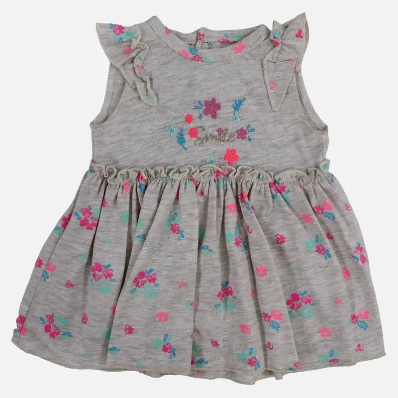 Girls Cotton Dress  Beige with Cute Flower Design