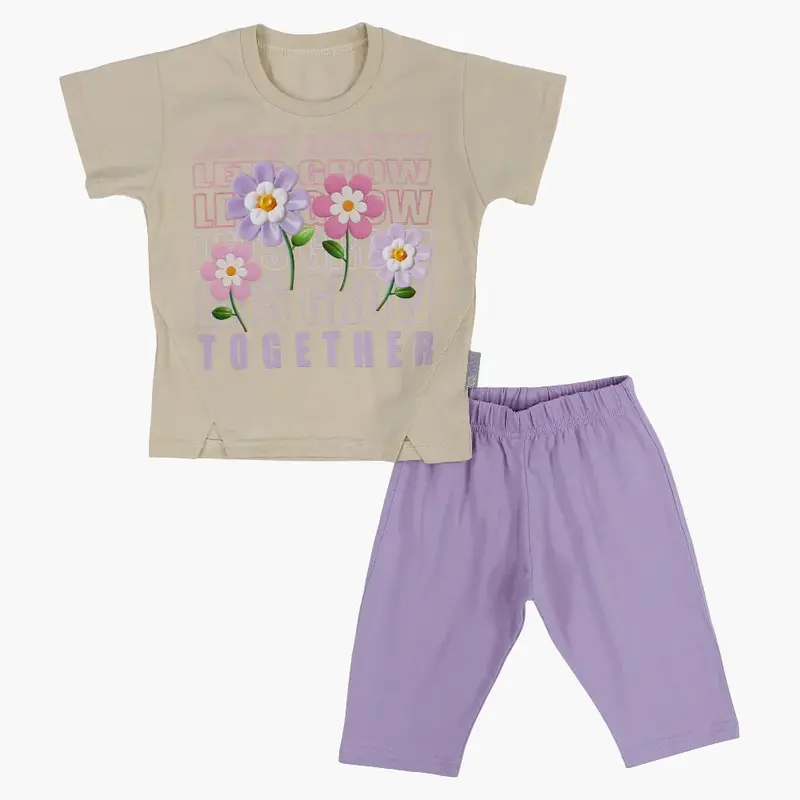 Girls Cotton Pajama Set  Cute Flowers Print