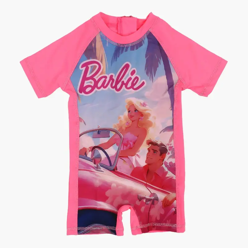 Girls Overall Swimsuit  Pink with Barbie Print