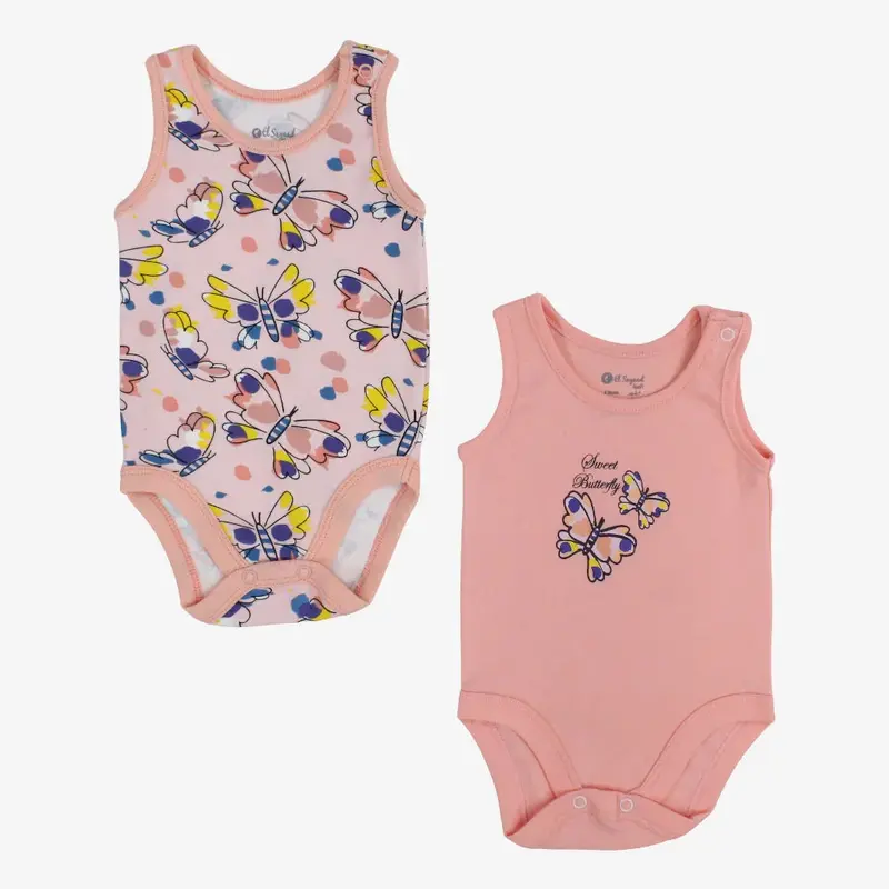 Pack of 2 - Baby Girls Cotton Bodysuits with Butterfly Print