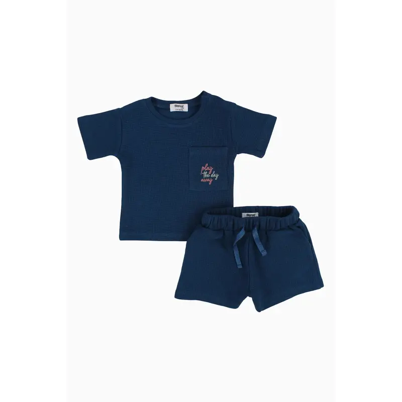 Unisex Baby Outfit Set  Petrol Blue Ribbed Short Sleeves