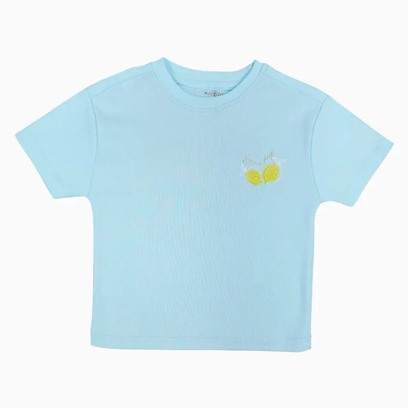 Unisex Cotton T-Shirt  Aqua with Lemon Print