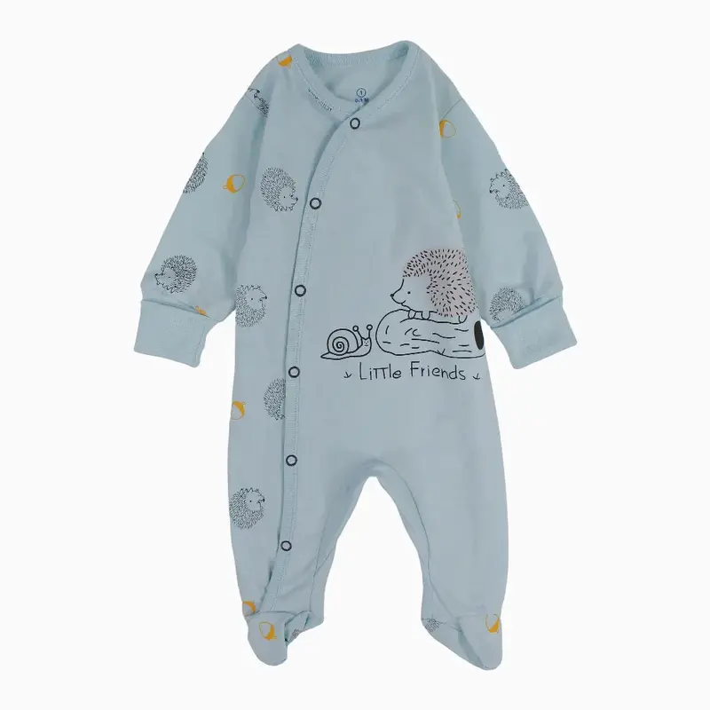 Baby Boys Cotton Baby Footie - Fox and Hedgehog Print