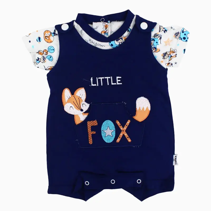 Baby Boys Cotton Romper  Navy with Little Fox Design