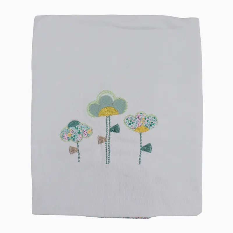 Baby Girls Cotton Blanket  White & Mint with Flower Design
