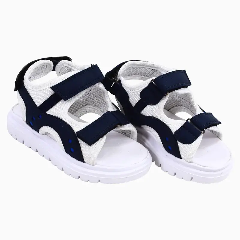 Boys Leather Sandals  White & Navy