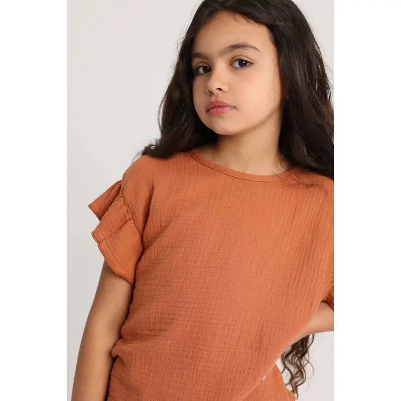 Girls Cotton Short-Sleeved Blouse  Brick