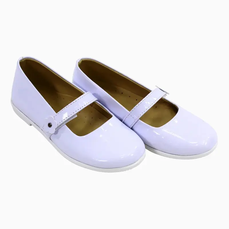 Girls Leather Ballerina  Glossy White