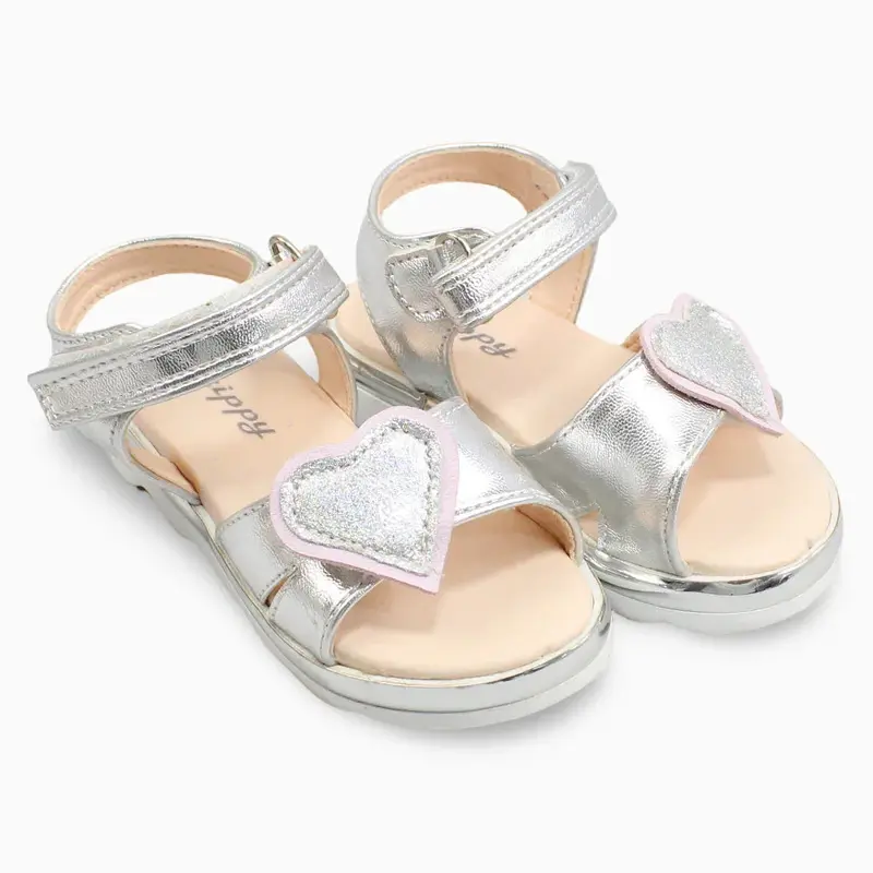 Girls Leather Sandals - Cute Heart Detail